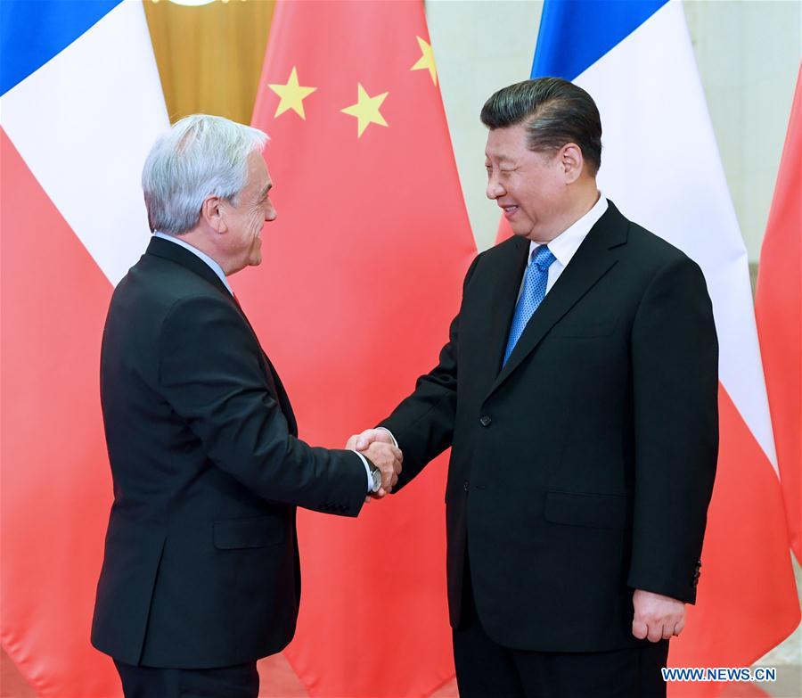 (BRF)CHINA-BEIJING-BELT AND ROAD FORUM-XI JINPING-CHILEAN PRESIDENT-TALKS (CN)