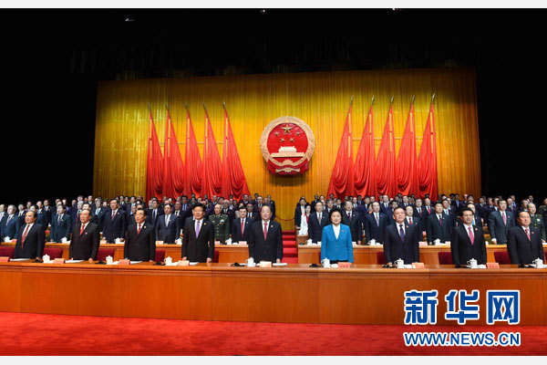 10月1日，慶祝中華人民共和國成立66周年暨新疆維吾爾自治區(qū)成立60周年大會(huì)在新疆人民會(huì)堂隆重舉行。 新華社記者 饒愛民 攝