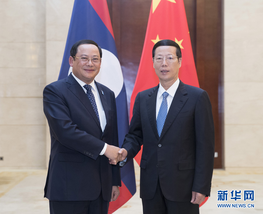 9月11日，中共中央政治局常委、國(guó)務(wù)院副總理張高麗在廣西南寧會(huì)見前來(lái)出席第十四屆中國(guó)－東盟博覽會(huì)和中國(guó)－東盟商務(wù)與投資峰會(huì)的老撾副總理宋賽。新華社記者王曄攝