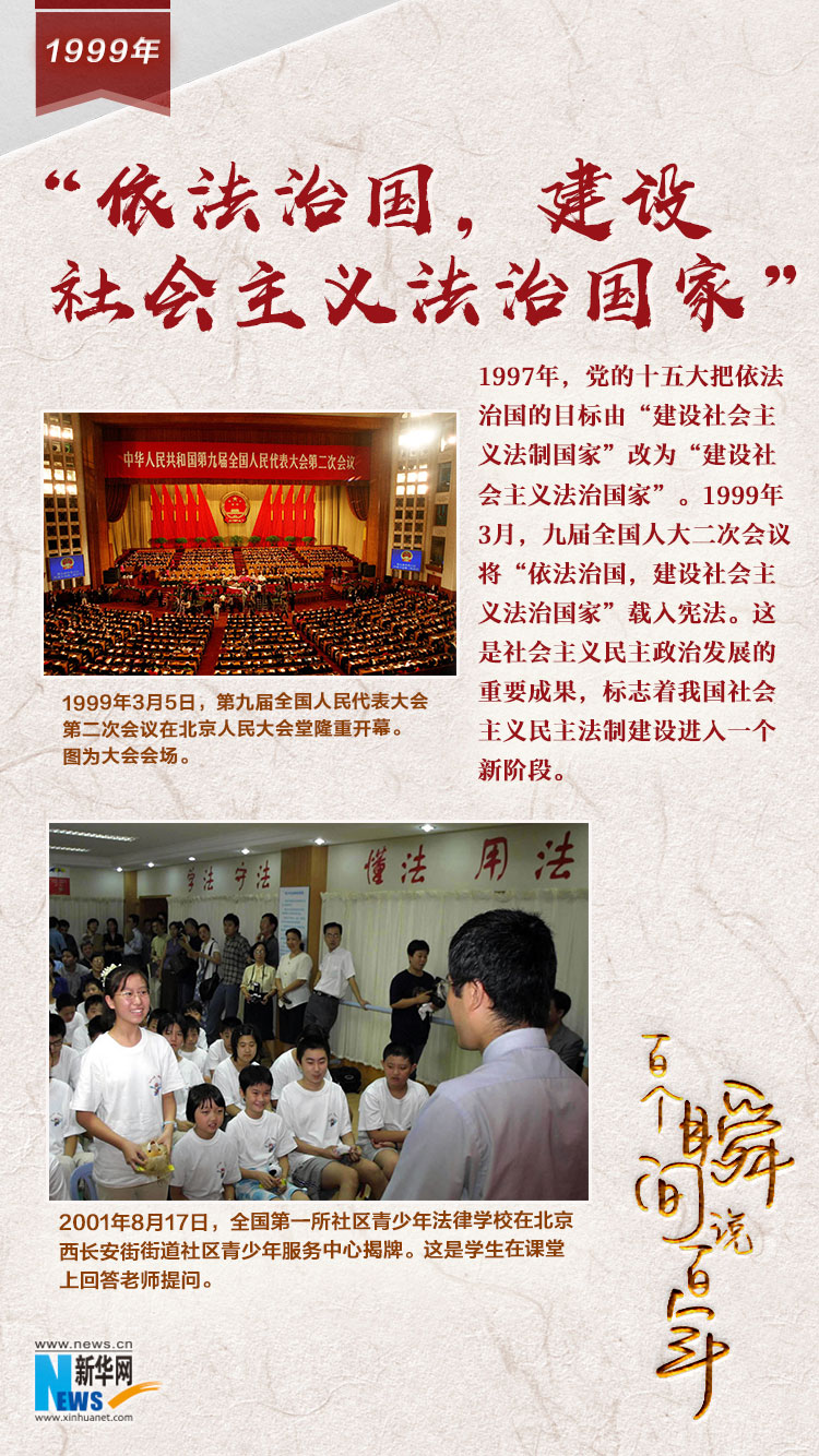 1999，&ldquo;依法治國(guó)，建設(shè)社會(huì)主義法治國(guó)家&rdquo;