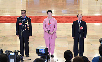 崔光日、荀笑紅、巨曉林代表接受采訪