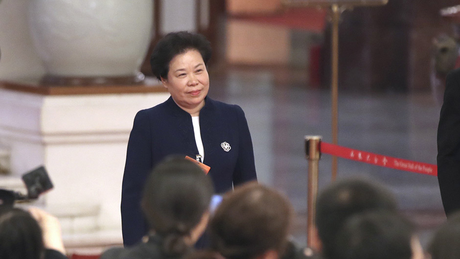 劉雅鳴步入&ldquo;部長通道&rdquo;，準(zhǔn)備接受采訪