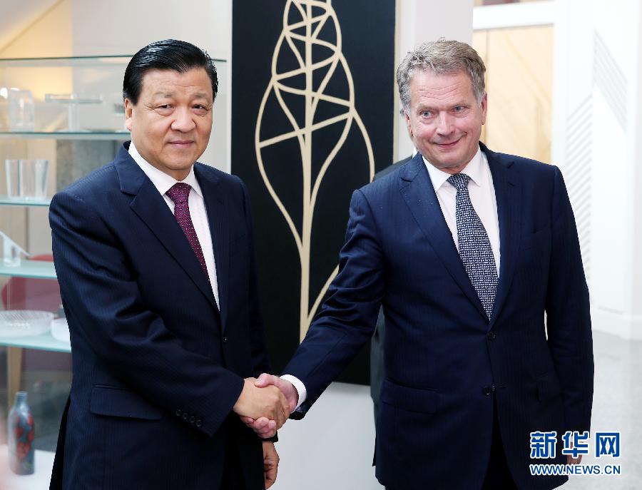 6月12日，中共中央政治局常委、中央書記處書記劉云山在赫爾辛基會見芬蘭總統(tǒng)尼尼斯特。 新華社記者姚大偉攝