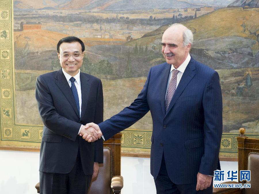 6月19日，國務(wù)院總理李克強(qiáng)在希臘議會大廈會見希臘議長米馬拉基斯。新華社記者 王曄 攝