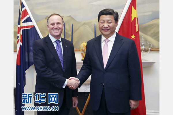 11月20日，國家主席習近平在惠靈頓同新西蘭總理約翰&middot;基舉行會談。 新華社記者 姚大偉 攝
