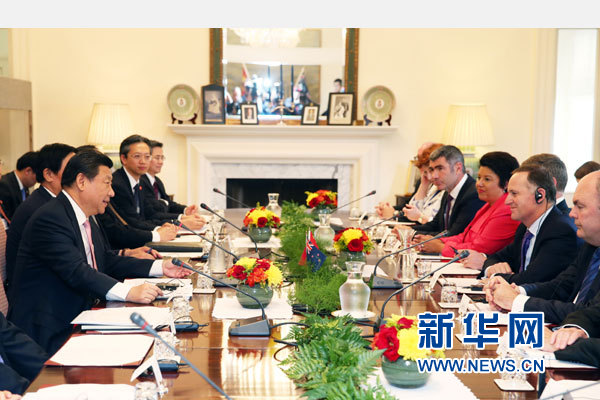 11月20日，中國國家主席習近平在惠靈頓同新西蘭總理約翰&middot;基舉行會談。 新華社記者 馬占成 攝