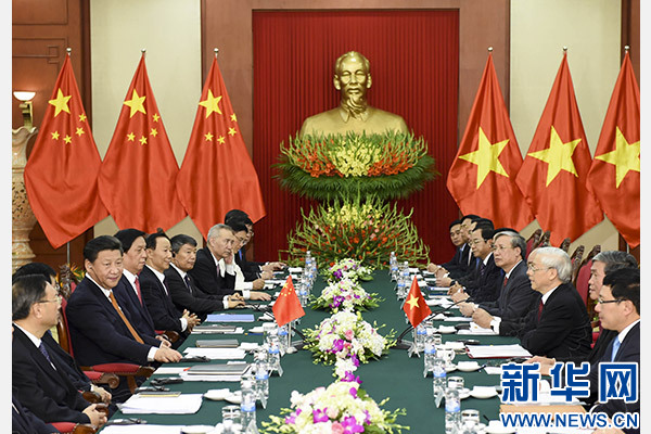 11月5日，中共中央總書記、國家主席習近平在河內(nèi)同越共中央總書記阮富仲舉行會談。 新華社記者李學仁攝