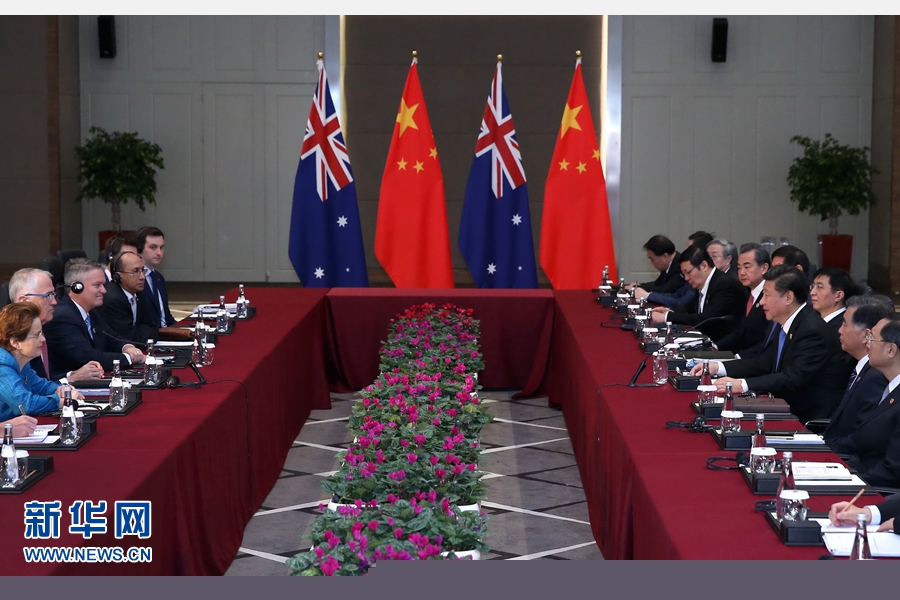 11月16日，國家主席習(xí)近平在土耳其安塔利亞會(huì)見澳大利亞總理特恩布爾。 新華社記者 龐興雷 攝