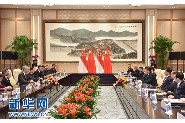 9月2日，國家主席習(xí)近平在杭州會(huì)見新加坡總理李顯龍。新華社記者張鐸攝