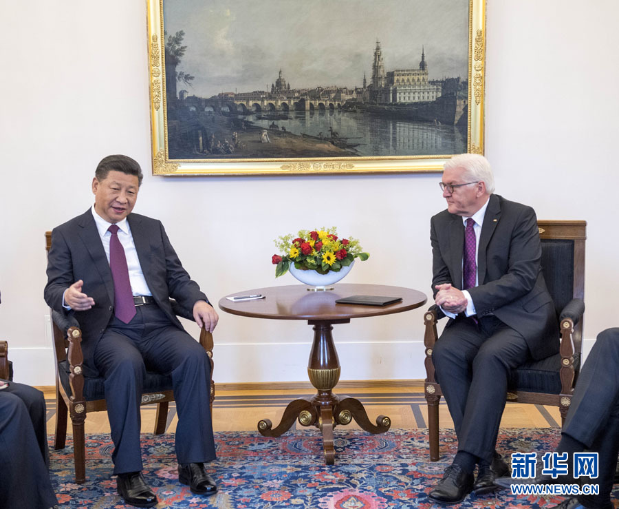 7月5日，國(guó)家主席習(xí)近平在柏林會(huì)見德國(guó)總統(tǒng)施泰因邁爾。 新華社記者李學(xué)仁 攝