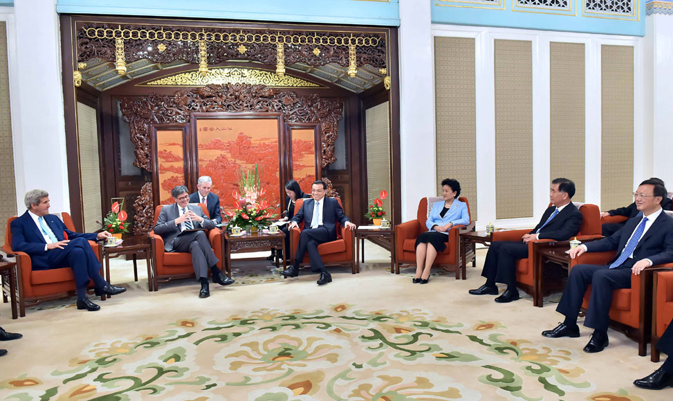 李克強(qiáng)會見美國國務(wù)卿克里和財長雅各布&middot;盧